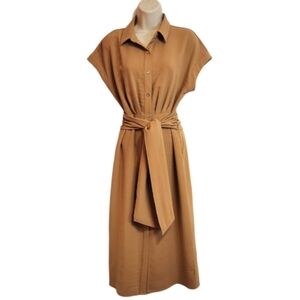Worthington Tan Tie Waist Midi Utility Shirt Dress X Small